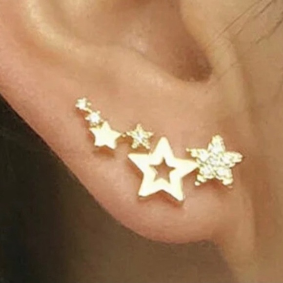 Gold Diamond Star Ear Climbers - Picture 2 of 4